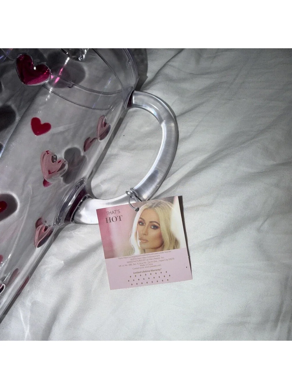 Paris Hilton Pink Hearts Acrylic Pitcher & 4 cup combo NEW